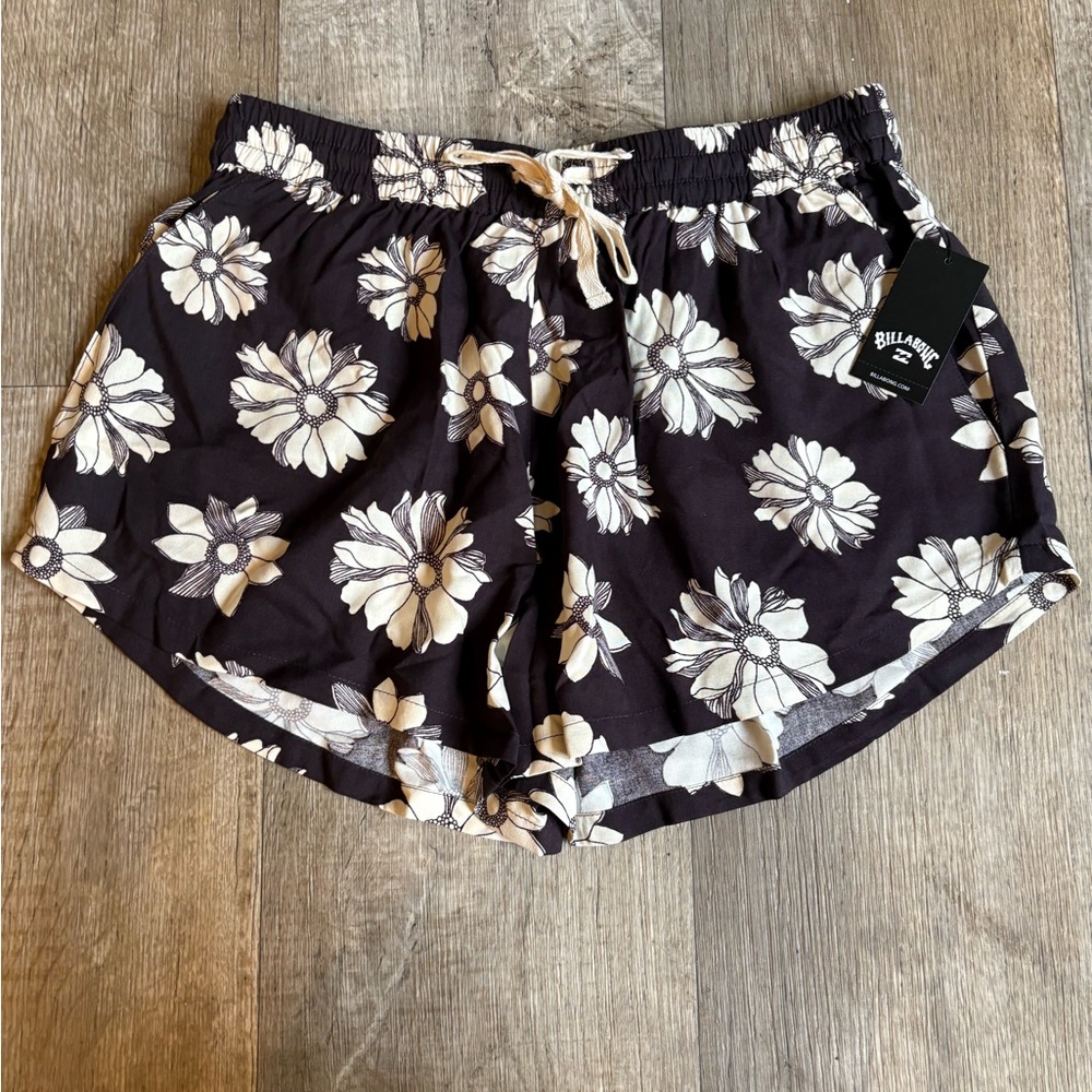 Billabong Women's Black and White Floral Athletic Shorts